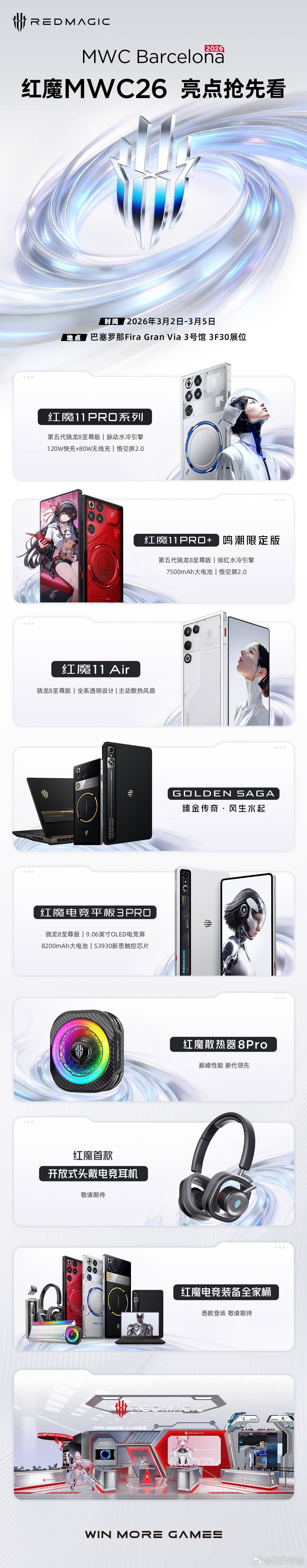 红魔MWC 2026亮点抢先看，含品牌(pái)首(shǒu)款(kuǎn)開(kāi)放式头戴电竞耳机等